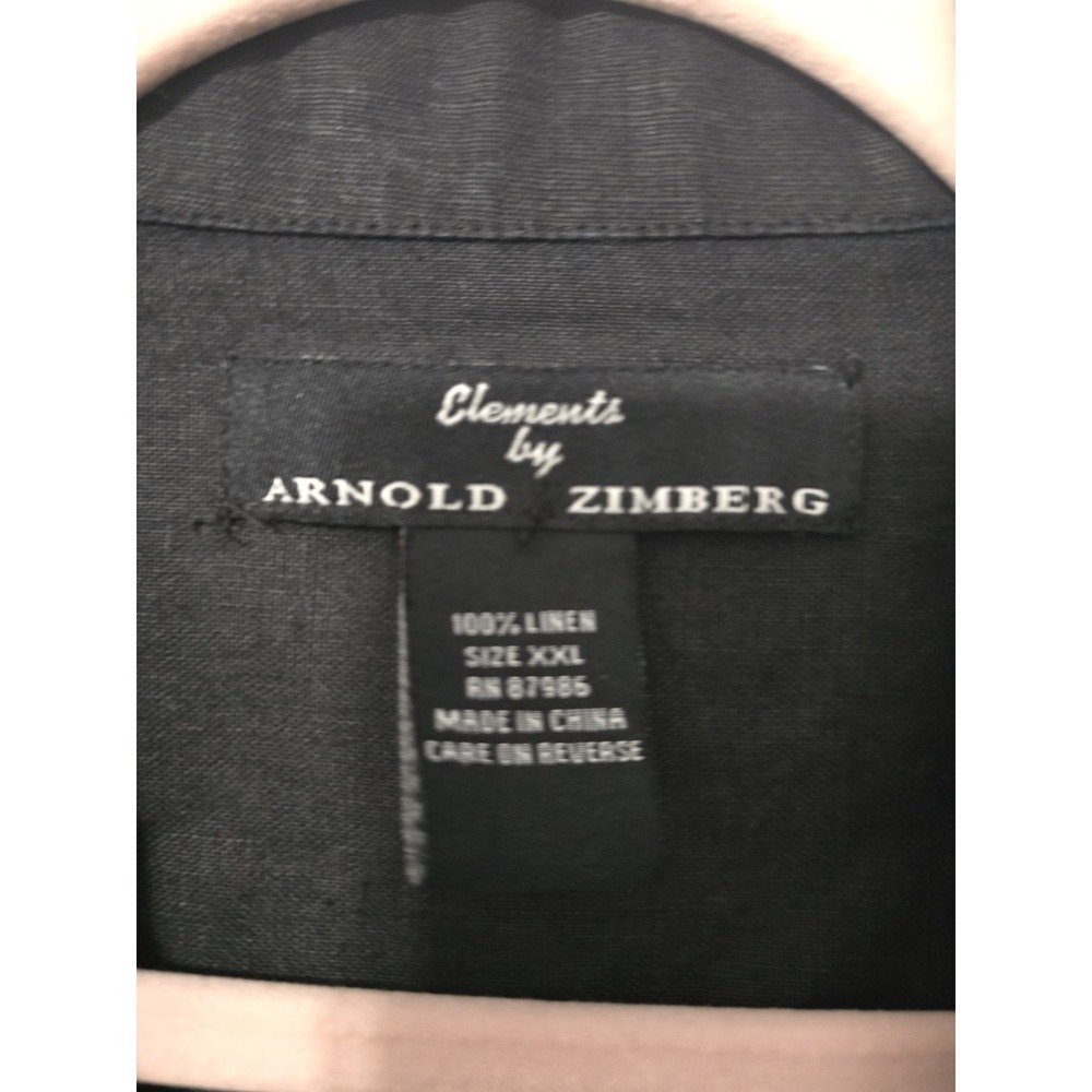 Elements by Arnold Zimberg Black Button Front 100% Linen Embroidered Sz XXL - Picture 3 of 4